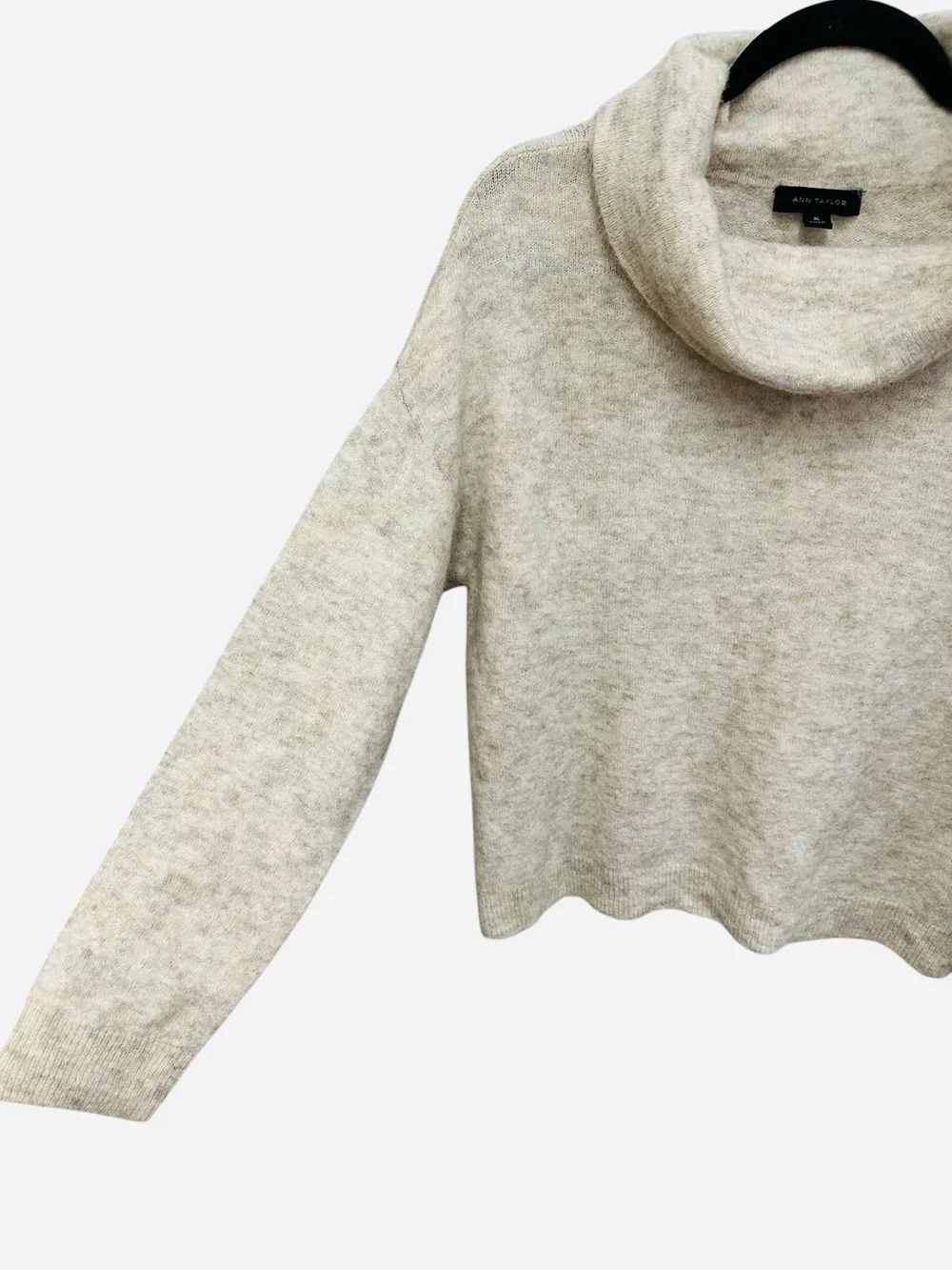 Ann Taylor cream heathered knit wool alpaca cowl neck pullover sweater Size XL